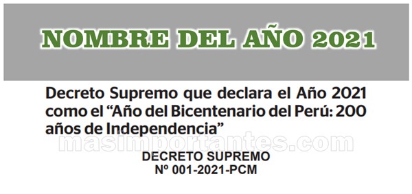 Nombre oficial del año 2021 Perú