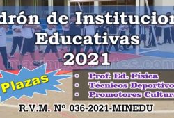 PAdrón de IE con plazas de Ed. Física, Técnicos Deporivos y Promotores Culturales