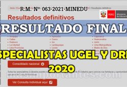 Resultado Final de Evaluación de especialistas para Ugel y DRE 2020