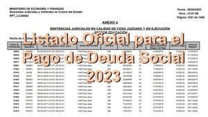 Listado oficial para el pago de Deuda Social 2023